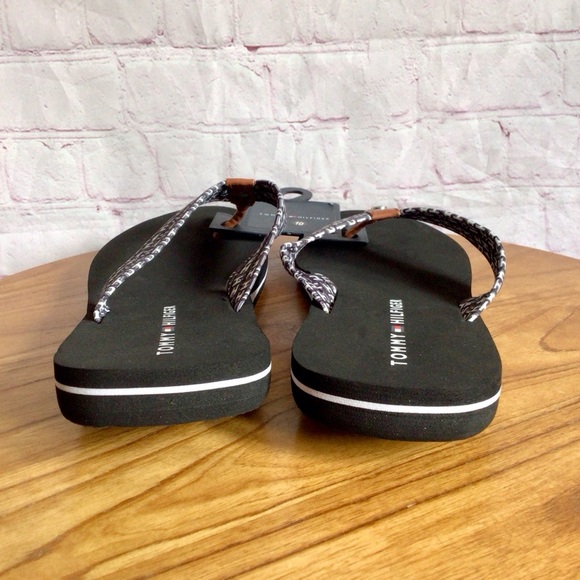 Tommy Hilfiger Black and White Flip Flop Sandals with Modern Design - Size 10 - Picture 2 of 8